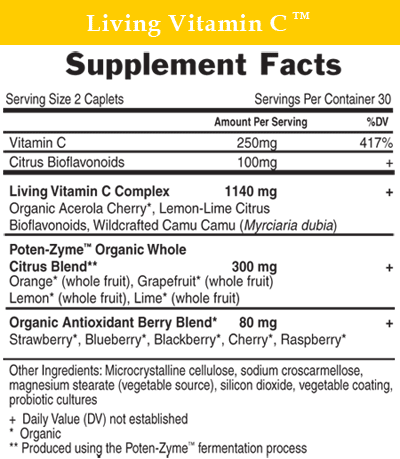 Living Vitamin C™ Vitamin C & Antioxidant Blend - 60 Caplets [6 58010 11148  5] : New England Nutritives, Quantity Discounts Available